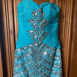 Sherri Hill Turquoise & Silver Cocktail Dress
